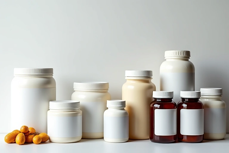 Variedad de suplementos deportivos en envases limpios